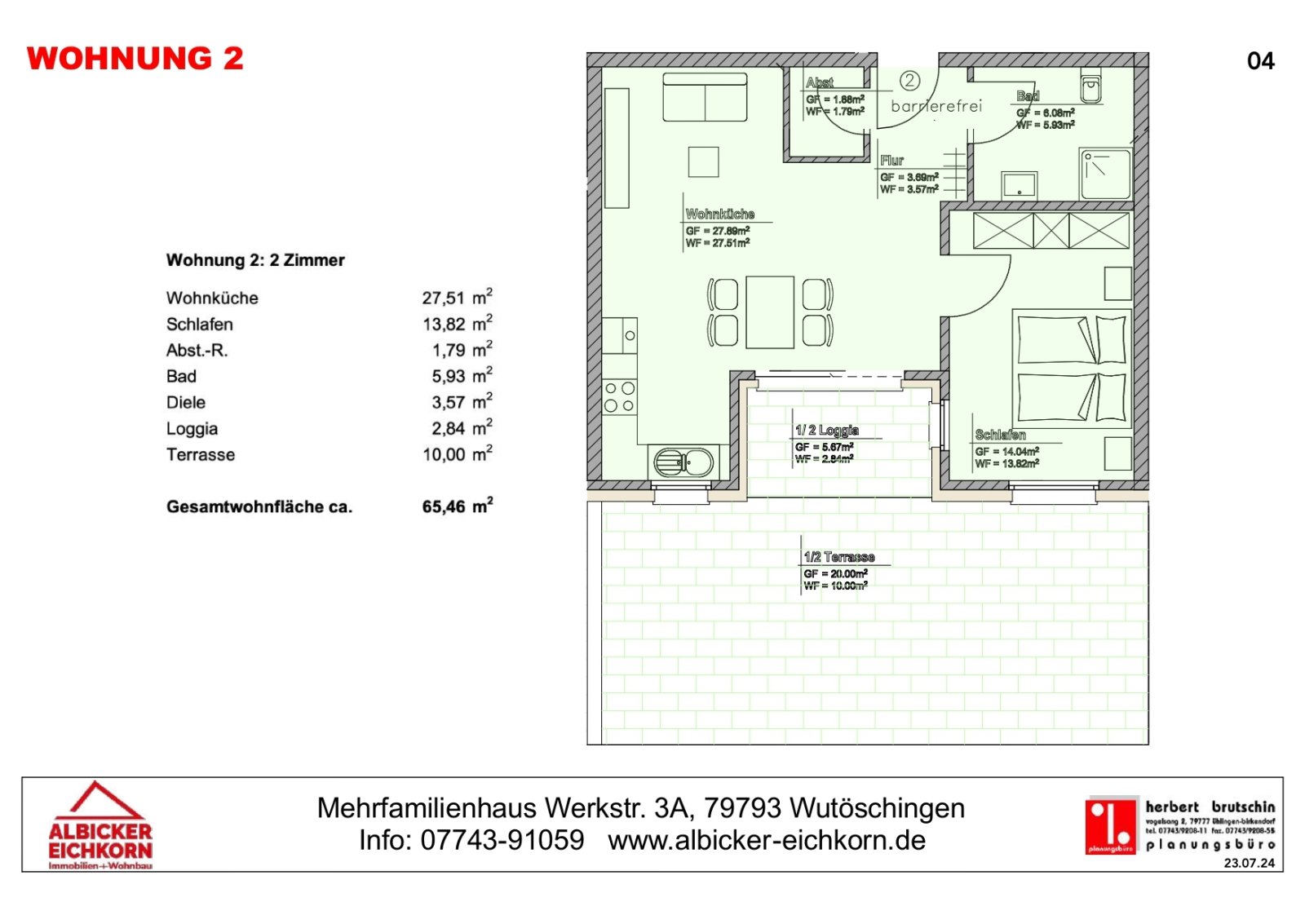 Wutöschingen: 2 Zi. EG mit Terrasse ca. 69 m² - Wohnung 2 - Werkstraße 3a, 79793 Wutöschingen – Neubau 