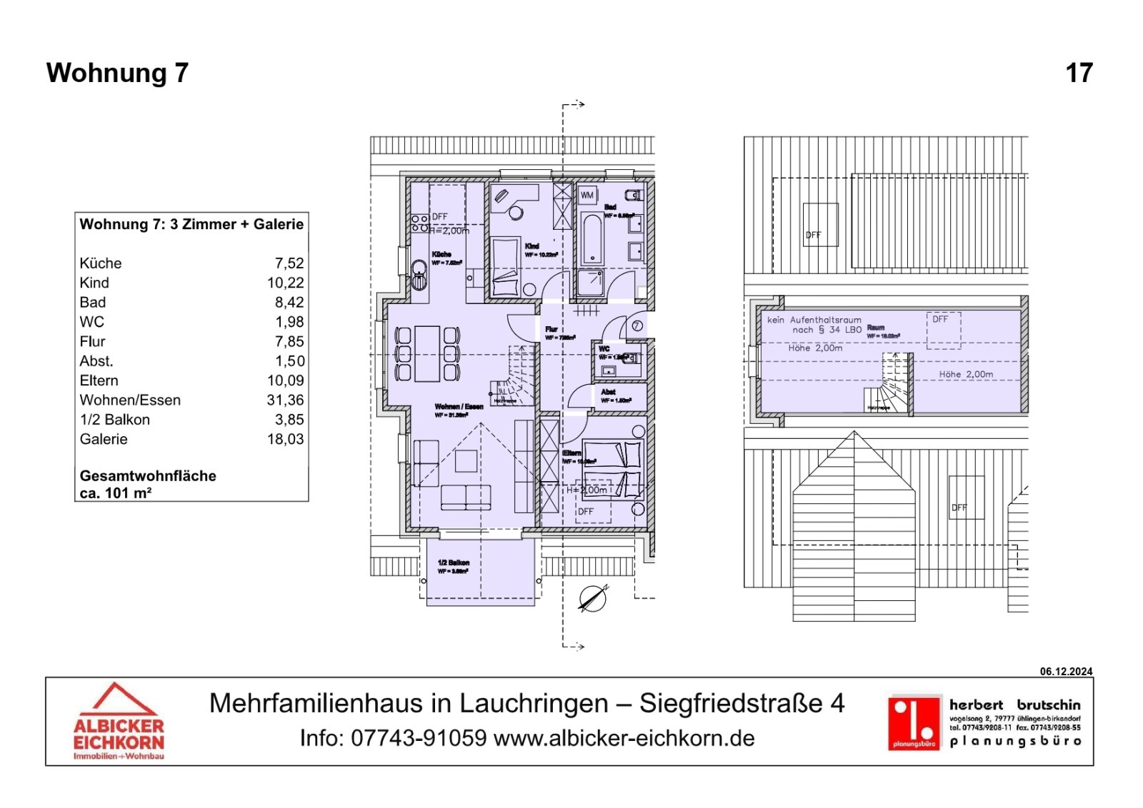 Grundriss Whg. 7: 3 Zimmer + Galeriezimmer