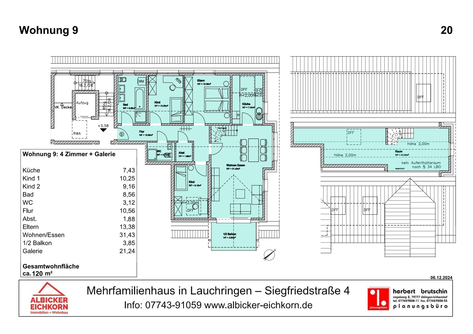 Grundriss Wohnung 9: 4 Zimmer + Galeriezimmer