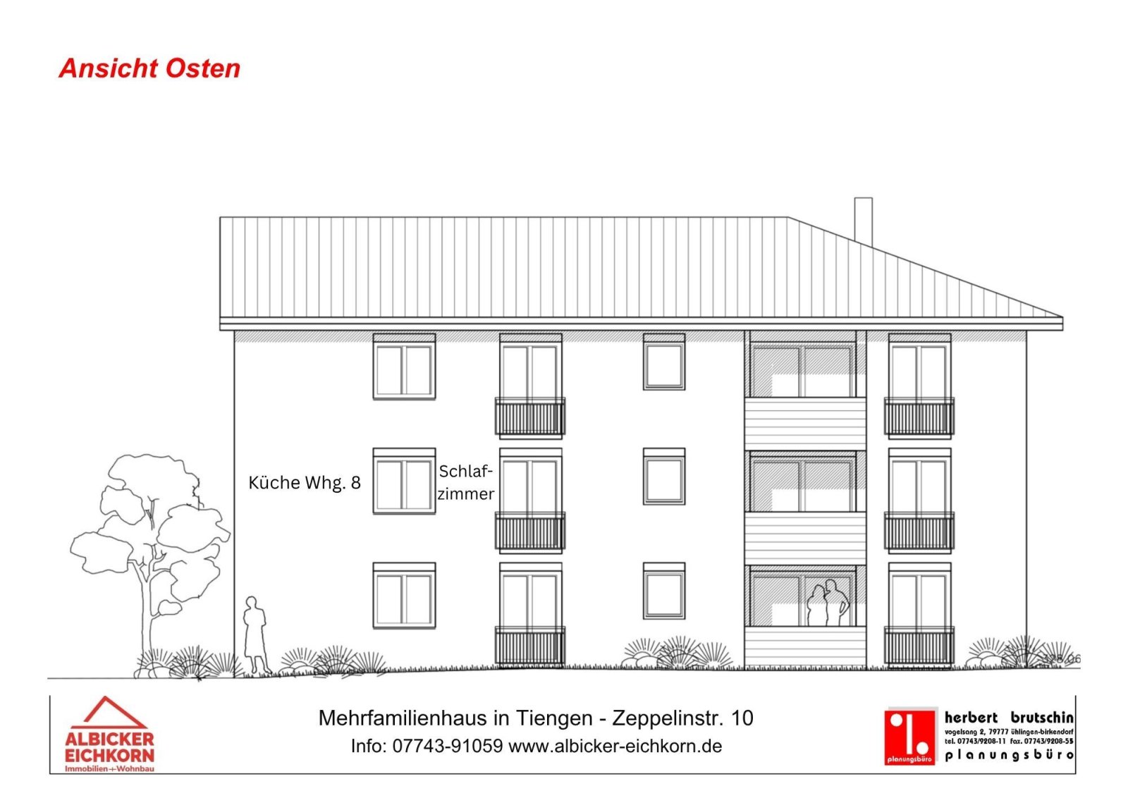 Ansicht Osten: Küche und Schlafzimmer