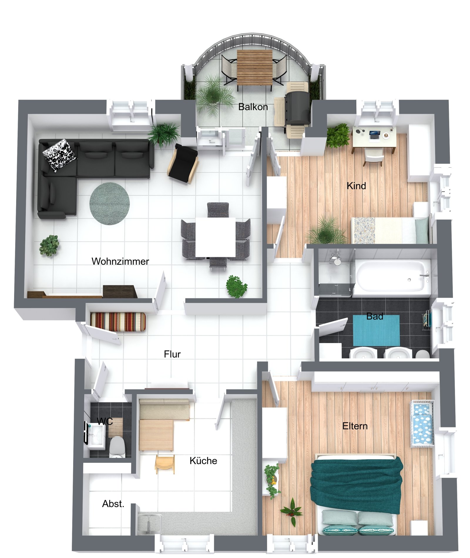 Grundriss 3,5 Zimmerwohnung mit Balkon